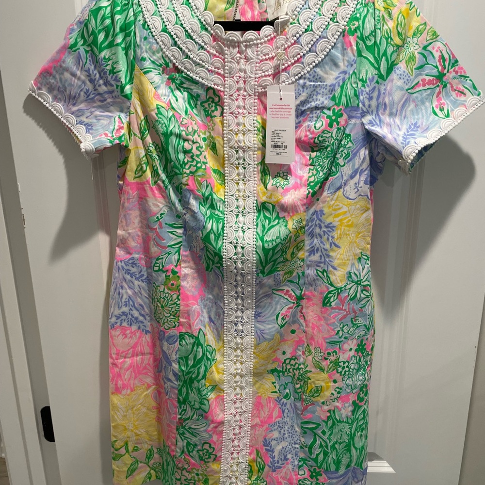 Lilly Pulitzer Mila shift Multicolor Floral Dress with White Lace Detail